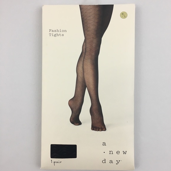 A New Day Black Fashion Tights Geometric Art Deco Triangles Pantyhose - Picture 2 of 6